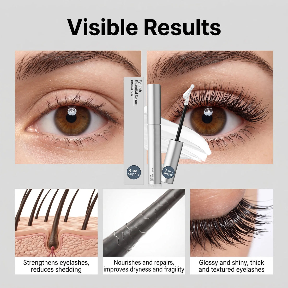Eyelash and Eyebrow Enhancer Serum 15ml Lash Conditioner for Fuller Thicker Looking Brows Precision Brush Daily Eye Makeup Prep